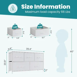 Dresser Storage with 5 Organizer Closet Chest Small Clothes Fabric Cabinet, Kids Furniture Drawer Binis, Nightstand for Bedroom - Image 6