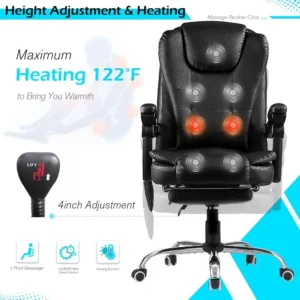 Ergonomic Reclining Office Chair, Heat & Massage High Back Desk Chair w/Retractable Footrest, Executive Swivel Leather Chair - Image 4