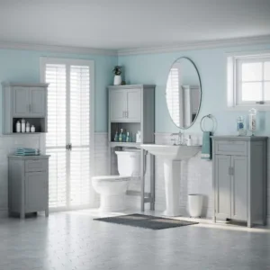 RiverRidge Somerset Two-Door Bathroom Storage, Gray Wall Cabinet, Grey, Set 1 - Image 4