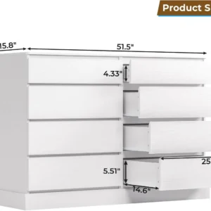White Dresser for Bedroom Long Dresser with 8 Drawers Wooden Dresser Chest of 8 Drawers Large Capacity Clothing Storage Cabinet - Image 2