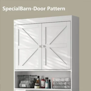Bathroom cabinet, storage cabinet above toilet with shelves and door, with anti tilt design, 32.3'''W independent toilet rack - Image 3