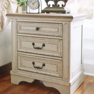 French Country 3 Drawer Nightstand with Electrical Outlets & USB Ports Chipped White TWO-TONE NIGHT STAND - Image 3