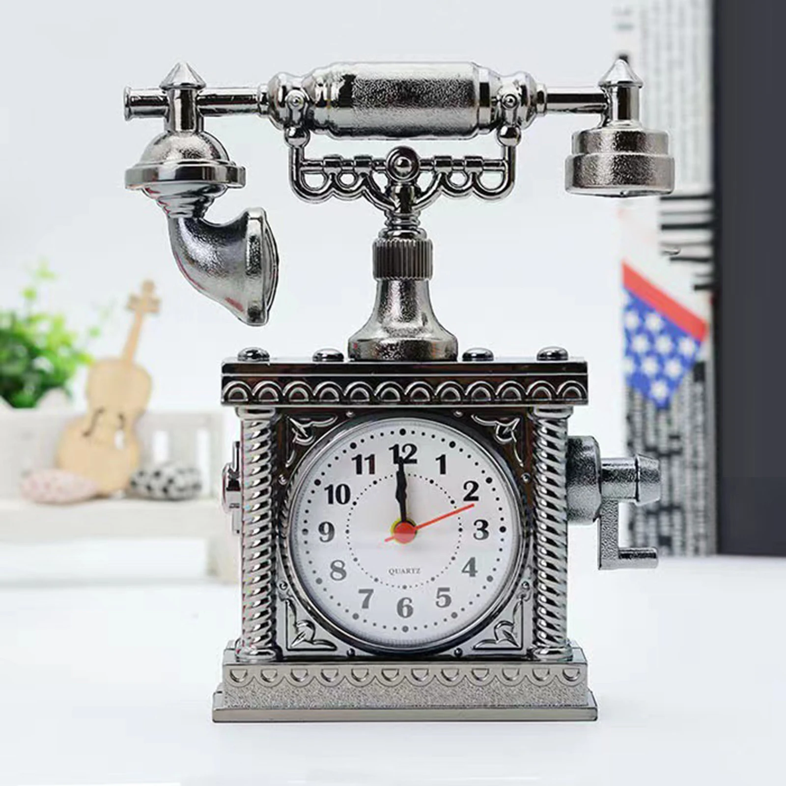 Vintage Telephone Table Clock Statue Old Fashion Clock Desktop Decorative Collectible Home Decoration Housewarming Gift - Image 2