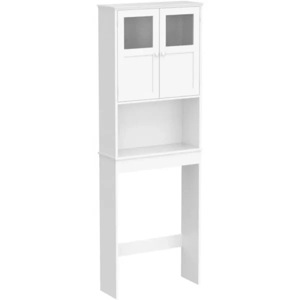 Over The Toilet Storage Cabinet with Adjustable Shelf White BathroomFloor Organizer Space Saver with Double Doors - Image 5