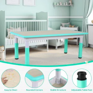 Rectangle Kids Table with 6 Chairs Set, Height Adjustable Toddler Multi Activity Table Set, Arts&Crafts Desk for Girls, 2-10 old - Image 2