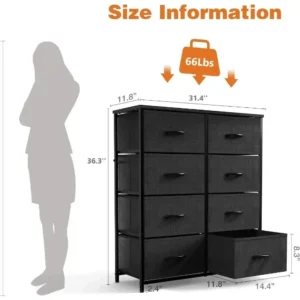 8 Drawers Dresser Fabric Dresser for Bedroom, Chest of Drawers with Fabric Bins, - Image 3