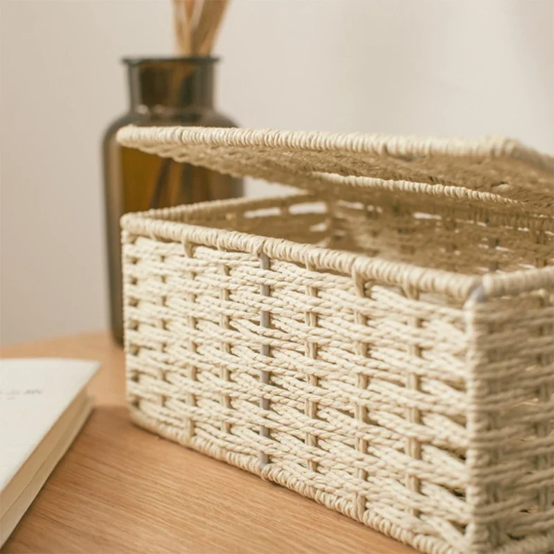 Rattan Tissue Box Vintage Napkin Holder Case Clutter Storage Container Cover Living Room Desk Decoration - Image 5