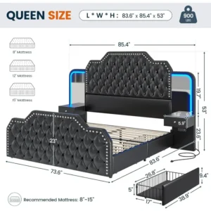 PU Leather Upholstered Queen Bed Frame With Deep Button Tufted Headboard and Headboards Bedroom Black Platform Bed Frame - Image 2