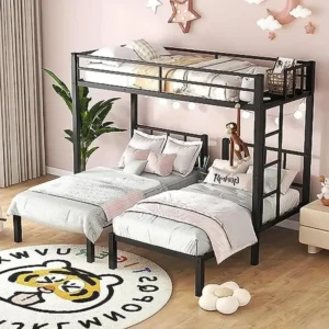 Metal Triple Bunk Beds Kids Teens Space Saver Three Bed Bunk Beds Can Separate into 3 Twin Beds Full-Length Guardrails Sturdy - Image 3