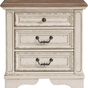 French Country 3 Drawer Nightstand with Electrical Outlets & USB Ports Chipped White TWO-TONE NIGHT STAND - Image 5