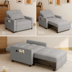 Sleeper Sofa Chair Bed, Convertible Sofa Chair 3-in-1, Adjustable Sleeper Chair Pullout Sofa Bed with Modern Linen Fabric - Image 3