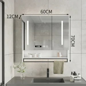 Home Bathroom Solid Wood Mirror Cabinets Homestay Wall-mounted Smart Toilet Cabinet Apartment Storage Shelf With Vanity Mirror - Image 6
