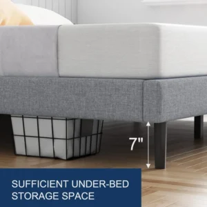 Full Size Bed Frame with Upholstered Headboard, Linen Fabric Wrap, Wooden Slats Support, Solid and Stable, No Box Spring Needed - Image 5
