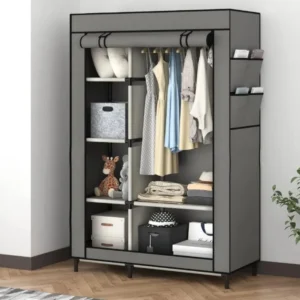 Canvas Wardrobe Portable Closet Wardrobe Clothes Storage with 6 Shelves and Hanging Rail,Non-Woven Fabric,Quick and EasyAssembly - Image 3