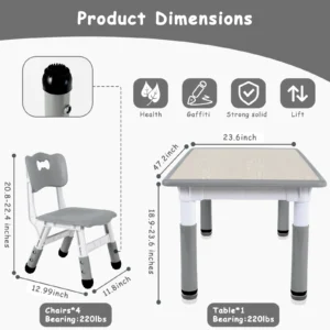 AOOU 47.2‘’ Kid Table and 4 Chairs Set, Height Adjustable Toddler Study Table&Chair Set for Age 2-10, Multi-Activity Art Table - Image 6
