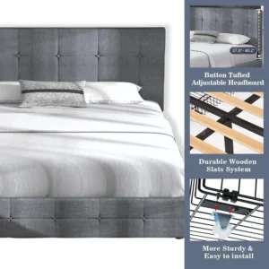 Allewie Upholstered Queen Size Platform Bed Frame with 4 Storage Drawers and Headboard, Square Stitched Button - Image 3
