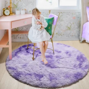 Tie-Dyed Purple Round Area Rug Soft Bedroom Circle Rugs Floor Mats for Kids Girls Teen Room, Kawaii Fluffy Plush Shaggy Carpet - Image 2