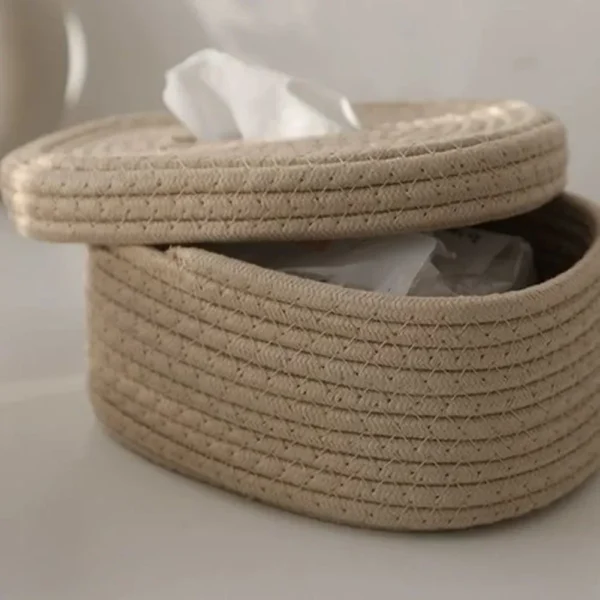 Tissue Box Cotton Rope Woven Tissue Box Storage Box Desktop Storage Box Pumping Paper Box Home Office Room Car Decor Tissue Box - Image 4