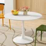 42" Modern Round Dining Table with Metal Base Pedestal Tulip Table Kitchen Table for 4-6 Person, Small Space Home