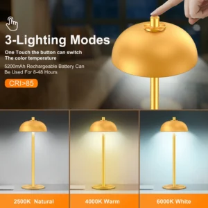 SUBORT Table Lamp for Bedroom Rechargeable Wireless Touch Lamp Camping Mushroom Creative Lamp Mood Light USB-C Desk Lamp - Image 2