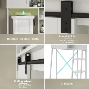 Over The Toilet Storage Cabinet with Toilet Paper Stand, Mass-Storage Over Toilet Bathroom Organizer with Sliding Door - Image 6