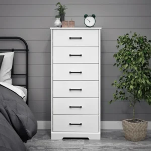 Astrid Tall White Dresser: 16"D x 20"W x 52"H, 6-Drawer Chest for Bedroom by Prepac - Perfect Chest of Drawers for Ample - Image 5