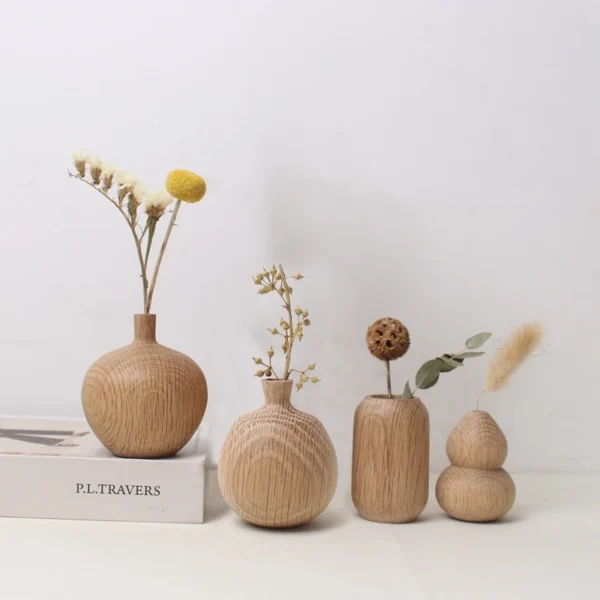 Japanese Flowers Bottle Wooden Vase for Flower Home Decor Decorative Flowers Vase Living Room Decoration Office Desktop Ornament