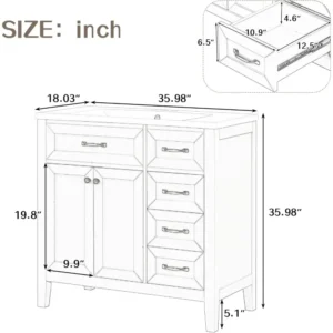 36" Bathroom Vanity with Sink, Wood White Bathroom Sink Cabinet with 3 Drawers and Doors, Wood Bathroom Vanity Set - Image 2