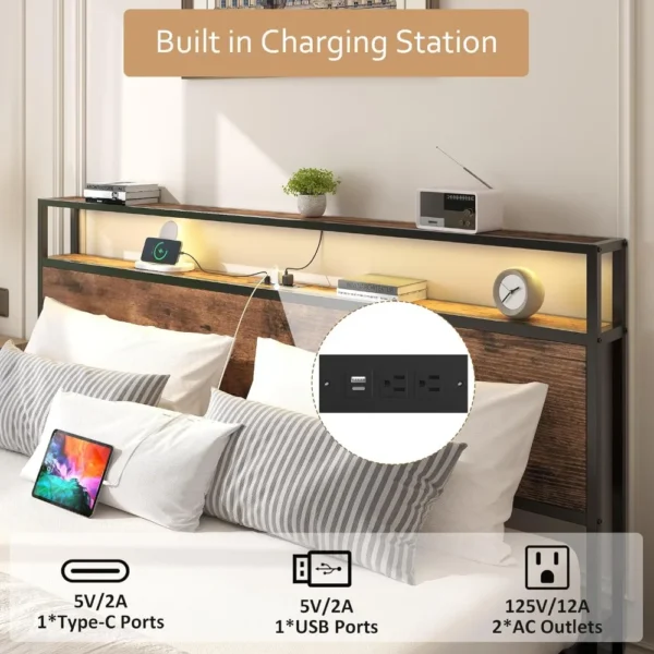 LED Bed Frame with 4 Storage Drawers, Built in Charging Station, Noise-Free/Metal Support/No Box Spring Needed, Bed Frame - Image 3