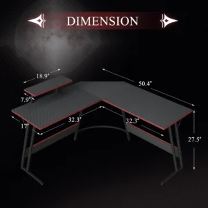L Shaped Gaming Desk, 51 Inch Computer Corner Table with Large Monitor Stand & Carbon Fiber Surface , Black - Image 3