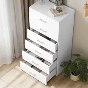 6 Drawer Dresser White Dresser, 23.6L x 17.7W x 46.9H Inches Chest of Drawers with 6-Layer Modern Floor Storage Cabinet - Image 6
