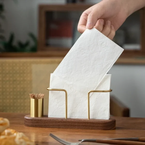 HeMu Tooth Swab Tube Tissue Holder Black Walnut Minimalist Dining Table Tissue Storage Rack Restaurant Coffee Shop Paper Box - Image 4
