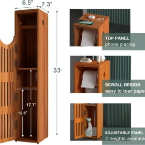 Bamboo Toilet Paper Holder with Storage, Bathroom Toilet Paper Storage Cabinet, Small Bathroom Storage Cabinet for Sm - Image 2