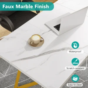 Tribesigns Gold Dining Dinner Table: 55 Inches Modern White Dining Room Table with Golden Legs, Faux Marble Kitchen Table for 6 - Image 4