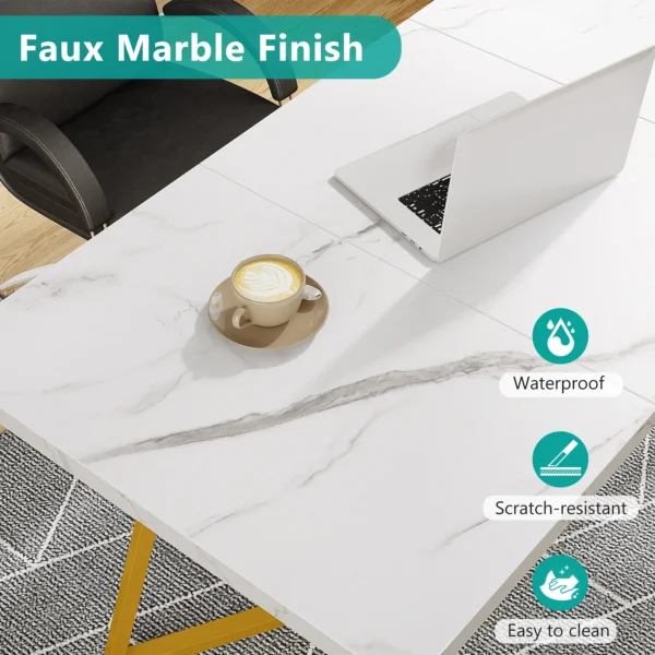 Tribesigns Gold Dining Dinner Table: 55 Inches Modern White Dining Room Table with Golden Legs, Faux Marble Kitchen Table for 6 - Image 4