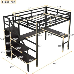 Full Size Loft Bed with Desk,Storage Stairs and Wardrobe,Full Loft Bed with Charging Station(USB Port,Outlets) and RGB LED Light - Image 2