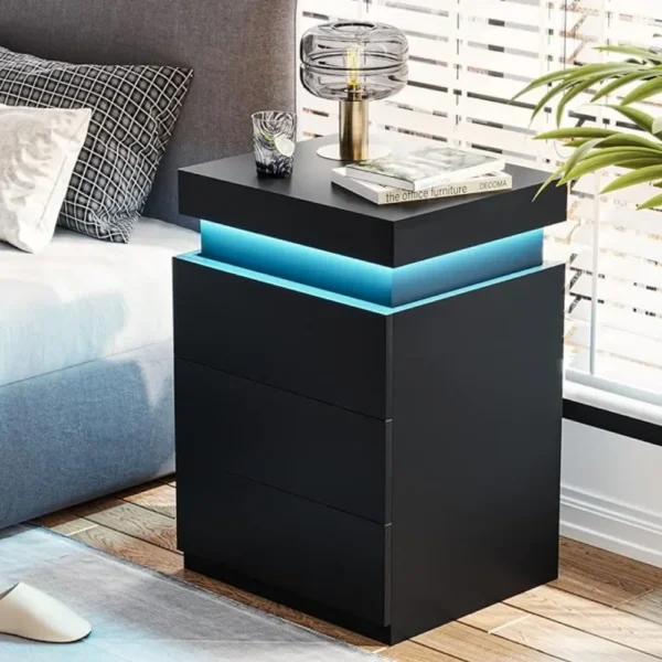 LED Bedside Table With 3 Bedroom Drawers 16-color Lights and 2 AC and 2 USB Ports Bedside Tables for the Bedroom Nightstands - Image 4