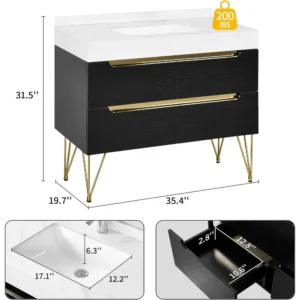 36 Inch Bathroom Vanity with Sink Combo, Bathroom Freestanding Storage Cabinet Vanity with Sintered Stone Countertop - Image 6