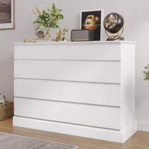 White Dresser for Bedroom Long Dresser with 8 Drawers Wooden Dresser Chest of 8 Drawers Large Capacity Clothing Storage Cabinet
