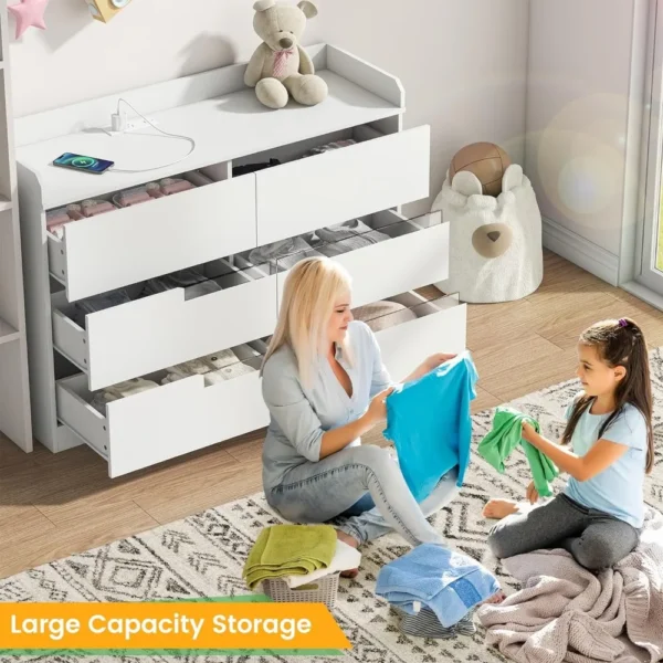 White Dresser with LED Lights & Charging Station Dressers & Chests of Drawers for Bedroom Ample Storage Space with 6 Drawers - Image 5