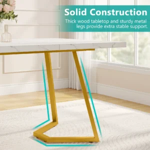 Tribesigns Gold Dining Dinner Table: 55 Inches Modern White Dining Room Table with Golden Legs, Faux Marble Kitchen Table for 6 - Image 5
