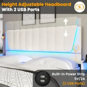 Full Size Bed Frame with Headboard and 4 Storage Drawers, Full Bed Frame with Led Lights & 2 USB Ports, Bed Frame - Image 3