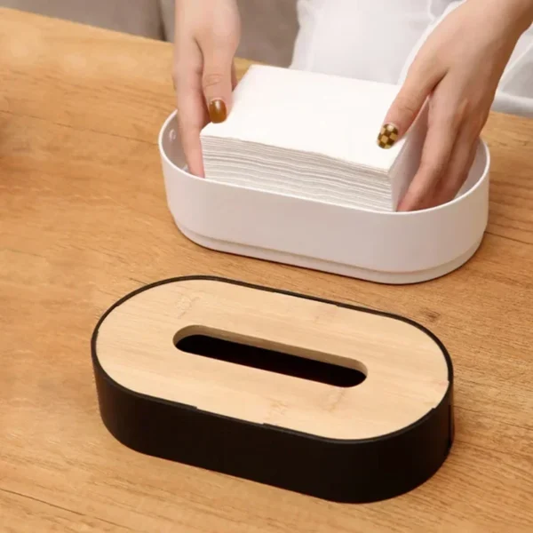 Tissue Box Holder Bamboo Cover Toilet Paper Box Napkin Holder Case Tissue Paper Dispenser Paper Towel Storage Box Tissue Boxes - Image 3