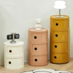 Nordic Plastic Night Table for Living Room Creative Multi-layer Storage Round Nightstands Simple Design Bedside Table for Hotel