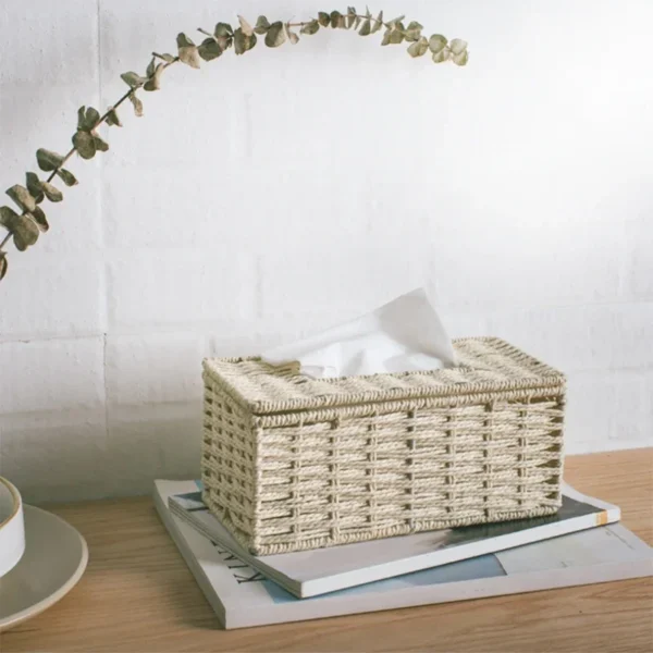 Rattan Tissue Box Vintage Napkin Holder Case Clutter Storage Container Cover Living Room Desk Decoration - Image 2
