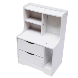 White 2 Drawers Dresser with Top Cabinet Storage Nightstand End Bedside Table Storage Cabinet Chest of Drawers with Open Shelf - Image 6