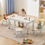 Kids Chairs Set, 47.2''L x 23.6''W Kids Study Table and Chair Set, Height-Adjustable, Graffiti Desktop, Children Activity Table