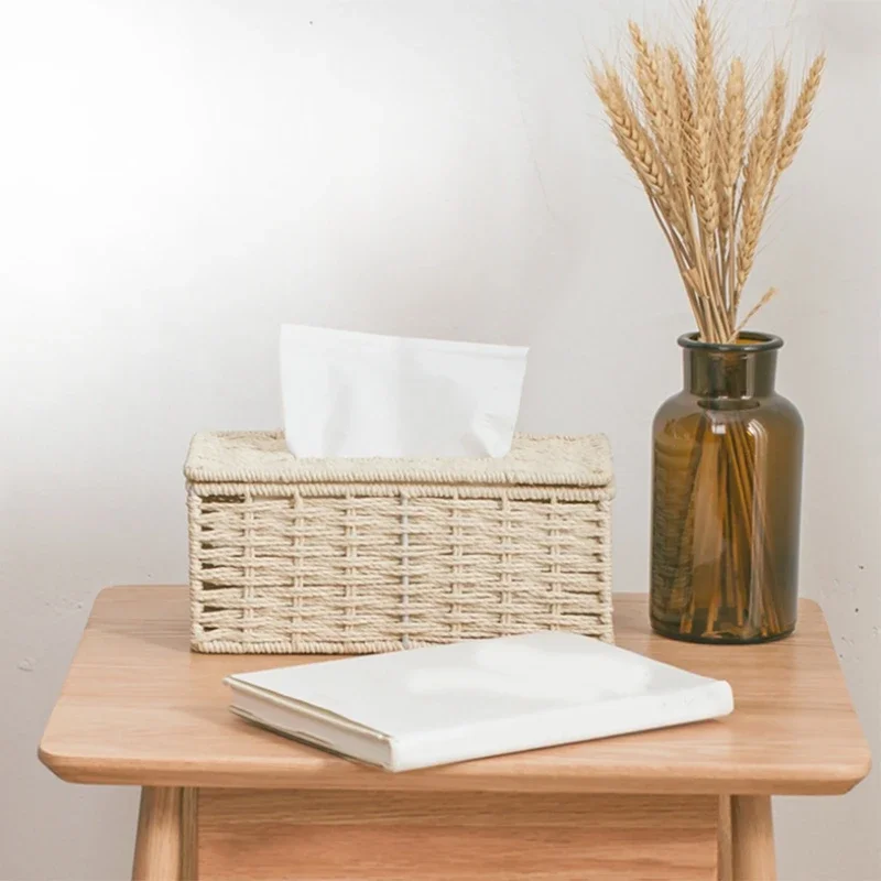 Rattan Tissue Box Vintage Napkin Holder Case Clutter Storage Container Cover Living Room Desk Decoration - Image 3