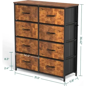 Fabric Dresser with 8 Drawers, Chest of Drawers with Fabric Bins, Tall Dresser with Wood Top for Bedroom, Closet, Entryway - Image 2