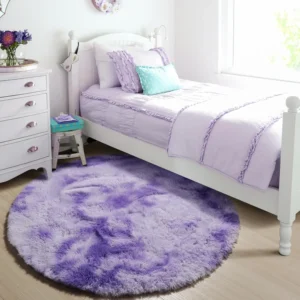 Tie-Dyed Purple Round Area Rug Soft Bedroom Circle Rugs Floor Mats for Kids Girls Teen Room, Kawaii Fluffy Plush Shaggy Carpet